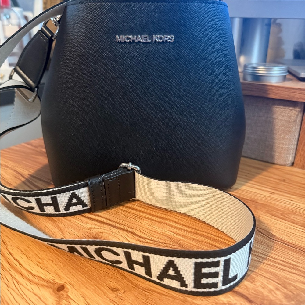 Michael Kors Black and Cream Messenger Bag